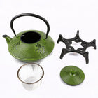 Tao Tea Leaf Large Cast Iron Tea Pot with Stand, Loose Leaf, 1.15L, Green-Handcrafted by professional artisans