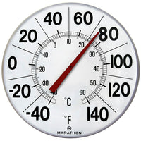 Marathon Large 12" Institutional Indoor/Outdoor Thermometer, White-Features Canadian-style print suitable for indoor or outdoor usage