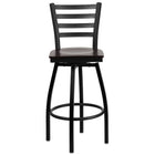 Flash Furniture - Tabouret de bar pivotant de la série HERCULES en métal noir à dossier échelle - siège en bois de noyer-Ensemble de 2 tabourets de bar en métal pour la salle à manger