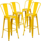 Flash Furniture Commercial Grade 30" High Metal Indoor-Outdoor Barstool with Back - Yellow-Set of 4 Bistro Style Bar Stools