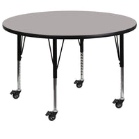 Flash Furniture Mobile 48'' Round Activity Table, 1.25'' Gray Laminate Top, Height-Adjustable Preschool Legs (XUA48RNDGYHPC)-Gray/Chrome, Laminate, Steel