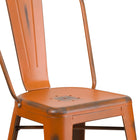 Flash Furniture Commercial Grade 24" High Distressed Orange Metal Indoor-Outdoor Counter Height Stool with Back-Cross Brace under seat provides extra stability