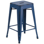 Flash Furniture - Tabouret à hauteur de comptoir de 24 po haut. en métal bleu antique vieilli sans dossier-Tabouret moderne empilable style industriel