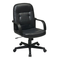 Work Smart Mid Back Bonded Leather Managers Chair, Black-Black bonded leather seat and back