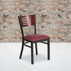 Flash Furniture - Chaise de restaurant en métal noir de la série HERCULES - dossier bois d'acajou, siège en vinyle bourgogne-Siège rembourré en mousse épaisse de 2.5 pouces