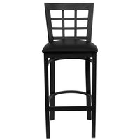 Flash Furniture HERCULES Series Black Window Back Metal Restaurant Barstool - Black Vinyl Seat - 2 Pack-Set of 2 Metal Dining Bar Stools