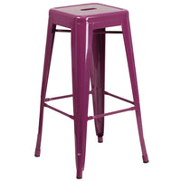 Flash Furniture 30" High Backless Purple Indoor-Outdoor Barstool-Stackable Industrial Style Modern Stool