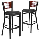 Flash Furniture HERCULES Series Black Slat Back Metal Restaurant Barstool - Mahogany Wood Back, Black Vinyl Seat - 2 Pack-Mahogany Wood Slat Back Design