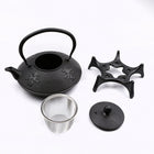 Tao Tea Leaf Large Cast Iron Tea Pot with Stand, Loose Leaf, 1.15L, Black-Stove safe, 1.15L,with stainless steel infuser