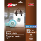 Avery Silver Inkjet Embossed Round Labels, Permanent, 2" Diameter, 96 Pack (22824)-Permanent, Round label