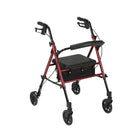 Drive Medical Adjustable Height Rollator with 6" Wheels, Red-Red, Aluminum