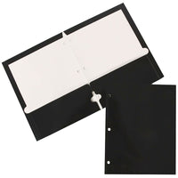 JAM Paper Glossy 2 Pocket 3 Hole Punched Folders, Black, 100 Pack (385GHPBLB)-Dimension: 11-1/2"h x 9.2"w x 1/5"d