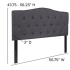 Flash Furniture - Tête de lit Cambridge double touffetée et rembourrée en tissu gris foncé-Supports en métal noir avec fentes de rail de lit pour réglage