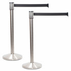 Eddie's 4-Way Crowd Control Stanchion w/ 6-1/2' Retractable Black Belt - Stainless Steel - 2 Pack-Belt Stanchion / Crowd Control