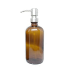 Wamaco 16oz Glass Bottle with Silver Pump, Amber, 4 Pack-16 oz