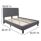 Flash Furniture Roxbury Queen Size Tufted Upholstered Platform Bed - Light Grey Fabric-Center Support Metal Leg