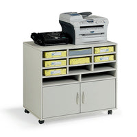 HDL SA-84-3220 Subra Series Machine Cabinet with Paper Organizer, Grey-Neutral grey finish, durable PVC laminated composite wood cabinet and shelves