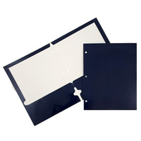 JAM Paper Glossy 2 Pocket 3 Hole Punched Folders, Navy Blue, 50 Pack-Navy Blue Glossy Cardstock Folders