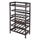 Winsome Silvi Wine Rack, 30-Bottle, - 6-Tier, Antique Walnut-Silvi Wine Rack can hold up to 30 bottles of wine on its 6-Tier shelf in warm Antique Walnut Finish.  Each Shelf holds up to 5 bottles.  Overall size is 38.50" H. x 21.50" W. x 11.54" D.  Made with solid and composite wood.  Assembly Required
