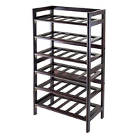 Winsome Silvi Wine Rack, 30-Bottle, - 6-Tier, Antique Walnut-Silvi Wine Rack can hold up to 30 bottles of wine on its 6-Tier shelf in warm Antique Walnut Finish.  Each Shelf holds up to 5 bottles.  Overall size is 38.50" H. x 21.50" W. x 11.54" D.  Made with solid and composite wood.  Assembly Required