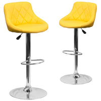 Flash Furniture 18 1/2" x 19" Vinyl Adjustable Height Bar Stool with Chrome Base, Yellow, 2 Pack-Set of 2 Contemporary Style Stools