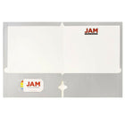 JAM Paper 2 Pocket Laminated Glossy 3 Hole Punched School Folders, Silver, 25 Pack-Capacity: 200 sheets