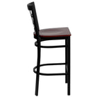 Flash Furniture HERCULES Series Black Window Back Metal Restaurant Barstool - Mahogany Wood Seat - 2 Pack-Mahogany Finished Wood Seat