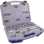 Gray Tools 33 Piece 3/8" Drive 6 Point SAE & Metric, Standard Chrome Socket & Attachment Set-Contains: 5/16", 3/8", 7/16", 1/2", 9/16", 5/8", 11/16", 3/4", 13/16", 7/8", 7, 8, 9, 10, 11, 12, 13, 14, 15, 16, 17, 18, 19, 20, 21, 22mm sockets, Reversible Ratchet, 9" Flex Handle, U-Joint, 3" & 6" Extension sand 2 Spark Plug Sockets.