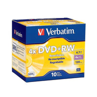 Verbatim 4.7 GB 4x DVD+RW, Branded Surface, Slim Cases, 10 Pack-Blank Re-writable DVD+/-RW media