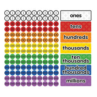 Dowling Magnets Magnet Math Magnetic Place Value Disks & Headings, Grade 3-6, 140 Pack-Des aimants lumineux à code couleur vous aident à démontrer des compétences critiques en matière de valeur de position sur votre tableau blanc