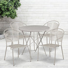 30'' Round Light Grey Indoor-Outdoor Steel Folding Patio Table Set with 4 Round Back Chairs [CO-30RDF-03CHR4-SIL-GG]-Set Includes Folding Table and 4 Chairs