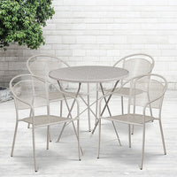 30'' Round Light Grey Indoor-Outdoor Steel Folding Patio Table Set with 4 Round Back Chairs [CO-30RDF-03CHR4-SIL-GG]-Set Includes Folding Table and 4 Chairs