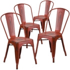 Flash Furniture Commercial Grade Distressed Kelly Metal Indoor-Outdoor Stackable Chair - Red-Stack Quantity: 8