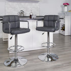 Flash Furniture Contemporary Quilted Vinyl Adjustable Height Barstools with Arms & Chrome Base - Grey - 2 Pack-Height Adjustable Seat with Gas Lift