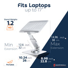 ShoppingAll Ergonomic Height and Angle Adjustable Laptop Stand Riser for Laptop Up to 17" - Silver-360° Rotating Base: Effortlessly adjust your viewing angle with a fully rotating base, perfect for multitasking and optimal screen positioning.