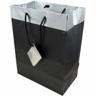 Jam Paper Gift Bags with Rope Handles - Large - 10" x 13" x 6" - Black Pinstripe with Silver Top - 24 Pack-Our giftbags are made from thick 85 lb cardstock that has a smooth matte paper finish and feature a soft rope handle with a blank gift tag