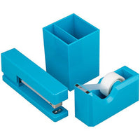 JAM Paper Desk Trio Stapler, Tape Dispenser & Pen Holder Pack - Blue-Colour: Bright Blue