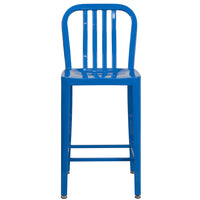 Flash Furniture Commercial Grade 24" High Blue Metal Indoor-Outdoor Counter Height Stool with Vertical Slat Back - 2 Pack-Set of 2 Industrial Modern Counter Stools