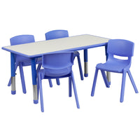 Flash Furniture 23.625"W x 47.25"L Rectangular Blue Plastic Height Adjustable Activity Table Set with 4 Chairs-Multipurpose Kids Table Set