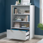 Sauder 434924 Morgan Main Bookcase - White-Drawer front features decorative wave pattern for an elegant accent. 