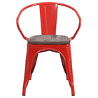 Flash Furniture - Chaise en métal rouge avec siège et accoudoirs en bois-Ensemble de 4 chaises empilables de style bistro
