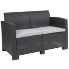 Flash Furniture Dark Gray Faux Rattan Loveseat with All-Weather Light Gray Cushions-Straight Arms