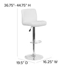 Flash Furniture Contemporary Vinyl Adjustable Height Barstool with Rolled Seat & Chrome Base - White - 2 Pack-Seat Adjusts from Counter to Bar Height