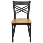 Flash Furniture HERCULES Series Black "X" Back Metal Restaurant Chair - Natural Wood Seat - 2 Pack-Set of 2 Metal Dining Chairs