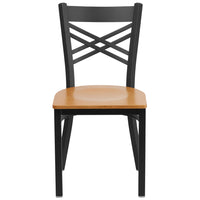 Flash Furniture HERCULES Series Black "X" Back Metal Restaurant Chair - Natural Wood Seat - 2 Pack-Set of 2 Metal Dining Chairs