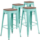 Flash Furniture 30" High Backless Mint Green Barstool with Square Wood Seat-Set of 4 Stackable Industrial Style Modern Stools