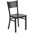 Flash Furniture – Chaise de restaurant en métal à dossier ajouré, noir, siège en noyer, 2/bte (XUDG615GRDWALW)-Chaise de salle à manger en métal