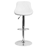 Flash Furniture Contemporary Vinyl Bucket Seat Adjustable Height Barstool with Diamond Pattern Back & Chrome Base - White-Contemporary Style Stool