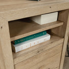 Sauder 58"W Pacific View L-Desk - Prime Oak-Quick and easy assembly with T-lock drawer system and slide-on moldings