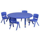 Flash Furniture 45" Round Blue Plastic Height Adjustable Activity Table Set with 4 Chairs-Multipurpose Kids Table Set